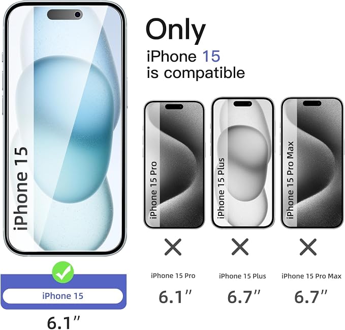 NEW'C 3x Privacy for iPhone 15 Screen Protector (6.1 inches)+ 3x Camera Lens Protector, Sensor Protection, Case Friendly Tempered Glass Film + Dust Plug - Easy installation tool included | Sensor Protection - Image 2