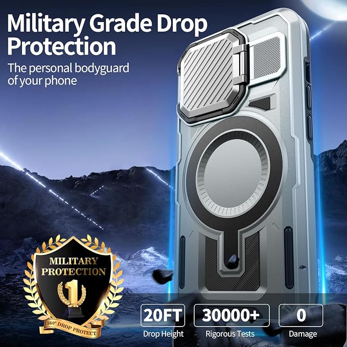 Camera Stand Case for iPhone 12/12 Pro, [Compatible with MagSafe] [Lens Cover] 2024 Version Military Grade Protective Soft Case for iPhone 12/12 Pro 6.1 inch Men Women, Grey - Image 4