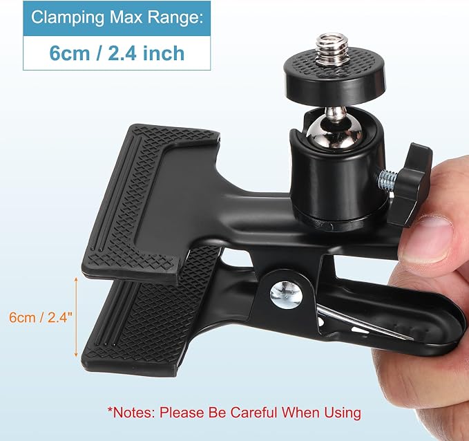 PATIKIL 2Pack Tripod Camera Clip Clamp, 3/8" Female Flash Holder Mount with 360 Swivel Ball Head for Smartphone DSLR Video Camera Studio Backdrop, Black - Image 4