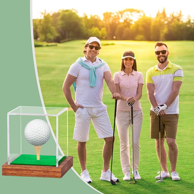 Clear Acrylic Golf Ball Display Case with Wood Base & Tee, Memorabilia Stand Cube Holder, Dust Protection Transparent Storage Box for Single Ball Souvenir Golfball Collections - Image 8