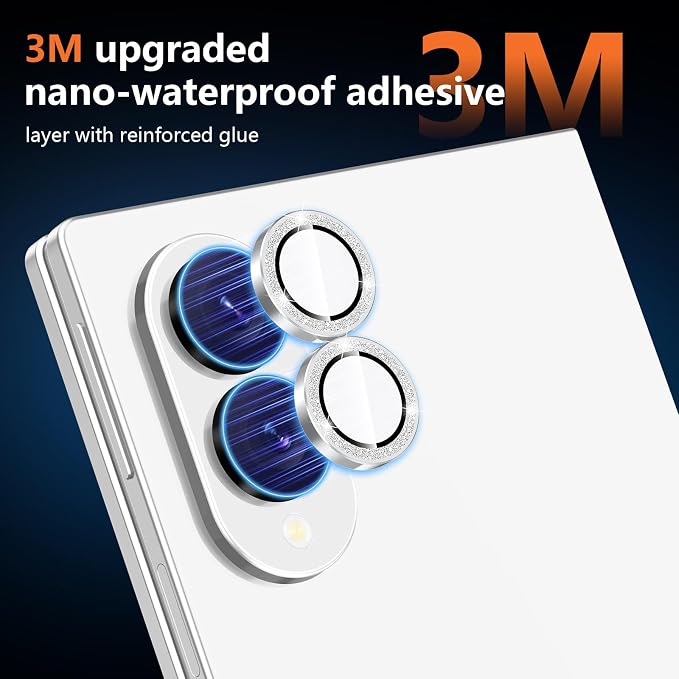 for Samsung Galaxy Z Fold 8 Camera Lens Protector, Individual Metal Ring Tempered Glass Lens Cover, [Strong Adsorption] Scratch Resistant Ultra-Thin HD Clear Lens Cover, Silvery Sparkly - Image 4