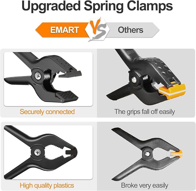 EMART 6 Pack Heavy Duty Spring Clamps 4.5 inch Plastic Backdrop Clips Black | Photo Booth Backdrop Clamps for Backdrop Stand, Balloon Arch, Photography Studio, Woodworking, Crafts, Drawing, Garden, Trap - Image 3