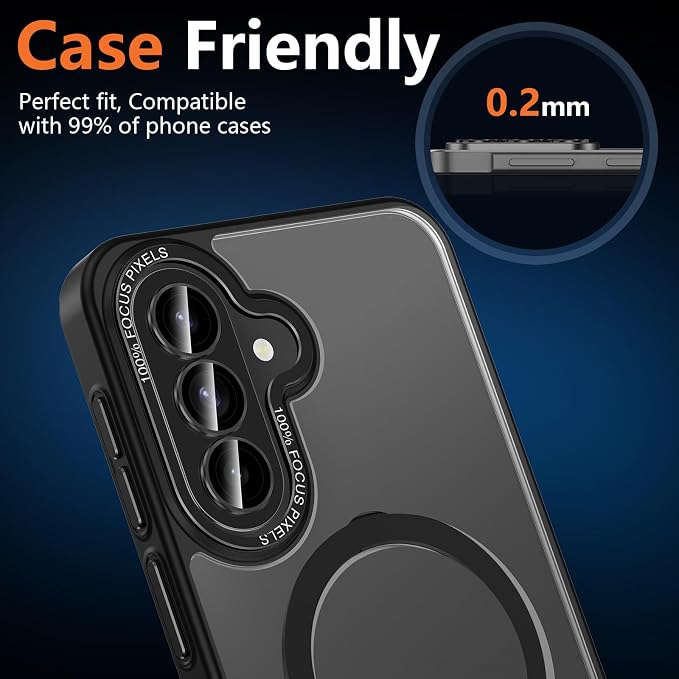 for Samsung Galaxy A37/A57 Camera Lens Protector, Individual Metal Ring Tempered Glass Lens Cover, [Strong Adsorption] Scratch Resistant Ultra-Thin HD Clear Lens Cover, 1 Set-Black Ring - Image 8