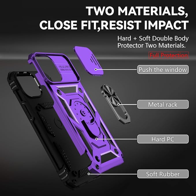 HNHYGETE for iPhone 12 Pro Max Case with Screen Protector: [Military Grade 20ft. Drop Tested] Slide Camera Cover Ring Shockproof Protective Phone Case for - iPhone 12 Pro Max (Purple) - Image 5