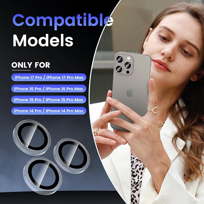 Tensea Camera Lens Protector Compatible for iPhone 17 Pro Max/17 Pro/15 Pro Max/15 Pro/16 Pro Max/16 Pro/14 Pro Max/14 Pro, Metal Tempered Glass Cover Camera Screen Protector Accessories,Case Friendly - Image 2