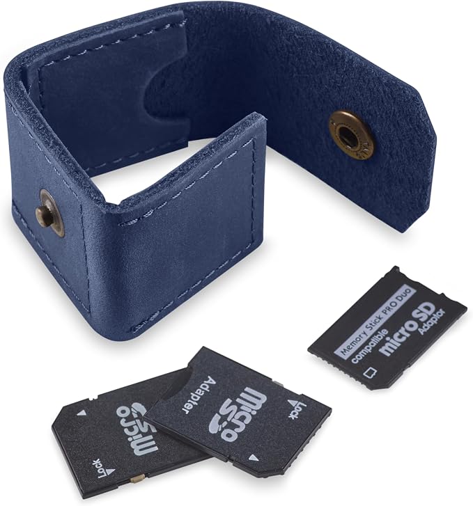 Leather SD Card Holder Keychain, SD Card Case Key Fob, Micro SD Card Holder Organizer, SD Card Storage Case, Memory Card Case Cover, Travel Memory Card Case (Blue) - Image 4