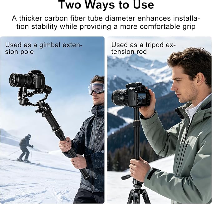 Tripod Extension Rod, Carbon Fiber Tripod Extension Pole with Arca Port, 2 Section Center Columns Monopod Extender Tube, 12.8"-23" Telescopic Stick Rod with 1/4" & 3/8" Screw for Tripod/Gimbal Mount - Image 8
