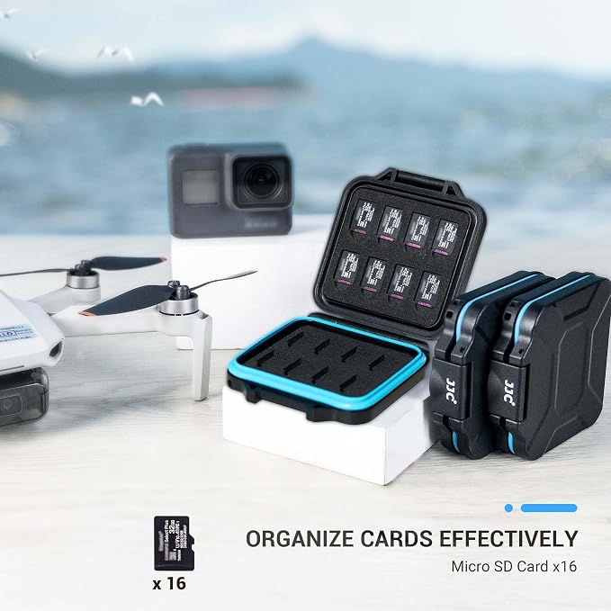 JJC Small TF Micro SD Card Case Holder for 16 Microsd Memory Cards | 16 Slots, Slim & Lightweight Design, Water-Resistant & Shockproof, Soft EVA Interior, Includes Wrist Strap, Easy to Carry - Image 2