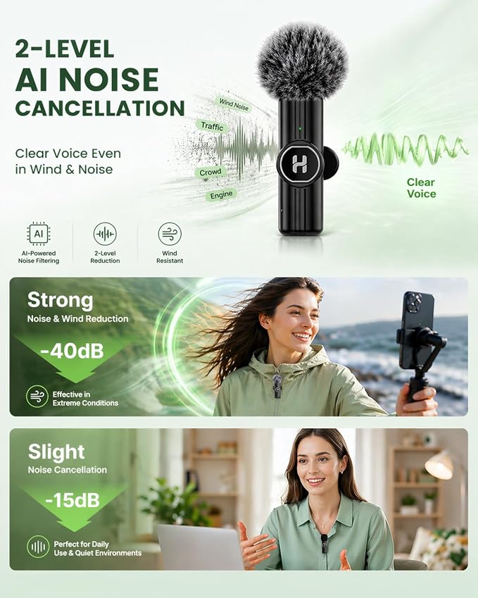 Wireless Lavalier Microphone, Mini Clip-On Mic with Noise Reduction | For iPhone, Android & iPad | USB-C & Lightning Compatible | Plug & Play for Video Recording, TikTok & YouTube - Image 2