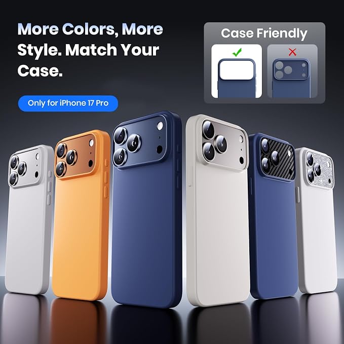 Hoerrye for iPhone 17 Pro Camera Lens Protector - 12FT Shatterproof | Military Grade Protection, Strong Adsorption, 9H+ Tempered Glass Camera Screen, Full Protective Cover, Case Friendly, Orange - Image 6