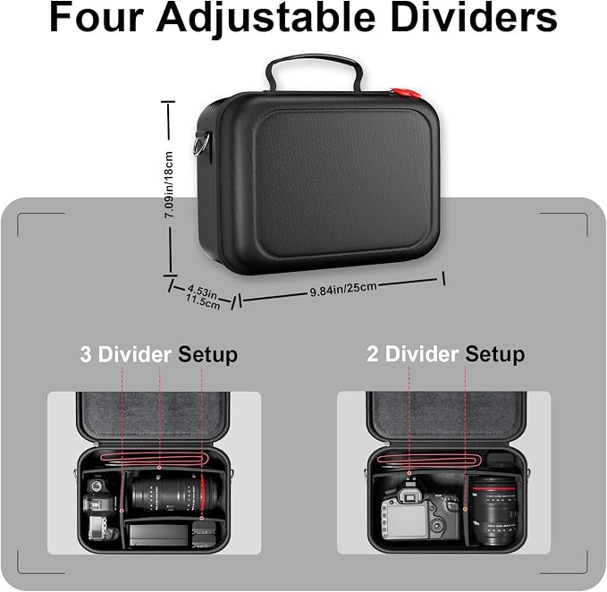 ProCase Hard Shell Digital Camera Case for Canon Rebel T7 -Black | Soft Padded Bag with 1 Shoulder Strap and 3 Adjustable Dividers for Digital Camera EOS R100/R50/DSLR/SLR/Nikon/Sony - Image 6