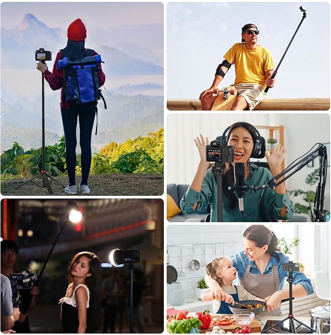 VIJIM MT-79 Extendable Photography Light Stand, 81" Portable Adjustable Light Tripod with 1/4" Screw, 360° Ball Head Camera Phone Tripod for Continute Output Lighting, Webcams, Cameras,for Pocket3 | Extendable Photography Tripod Stand With 180° Adjusta... - Image 6