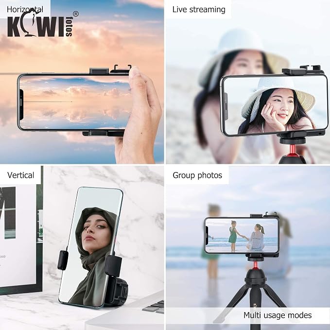 KIWIFOTOS Phone Camera Grip with Remote Shutter Cold Shoe Mount | Fits 2.3-3.3" phones inch. for iPhone 17 16 15 Pro S26 S25, vlog & selfie. Cold shoe for mic/light. 1/4" tripod thread. - Image 5