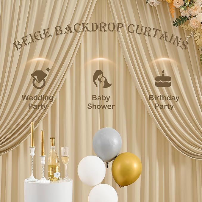 40ftx10ft Champagne Backdrop Curtains for Parties, Wrinkle Free 8 Panels Photo Backdrop Drapes Back Drop Cloth Drapery for Wedding Birthday Photography Background - Image 8