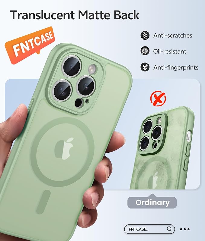 FNTCASE for iPhone 14 Pro Max Case, Fit for Magsafe, Glass Screen Protector | Full Camera Protection, Translucent Matte, 14FT Military Grade Drop Proof, Shockproof Protective Phone Cover, Light Moss - Image 6