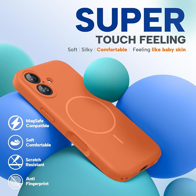 Miracase Silicone & Magnetic for iPhone 16 Case, Orange | Compatible with MagSafe, Anti-Scratch Microfiber Lining, Liquid Silicone Case Shockproof Drop Protection Phone Case for 16 - Image 7
