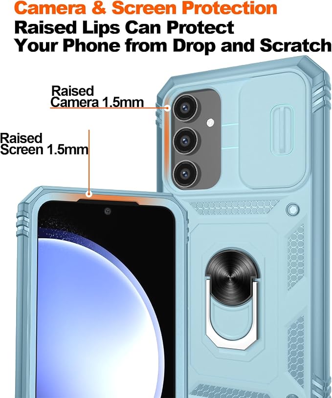 Gritup for Samsung Galaxy S23 FE Case with 2PCS Screen Protector, Build in 360° Rotating Ring Kickstand, Military Grade Protective Case for S23 FE Phone, Green - Image 5
