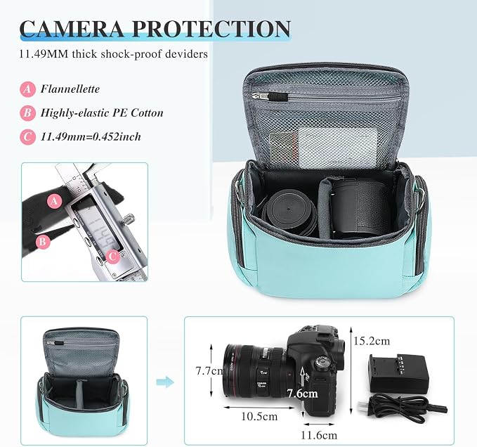 G-raphy Camera Bag Case Compact Lightweight Shoulder Crossbody Sling Photography Bags for Nikon Canon Sony DSLR SLR Mirrorless with Removal Straps Mint - Image 4