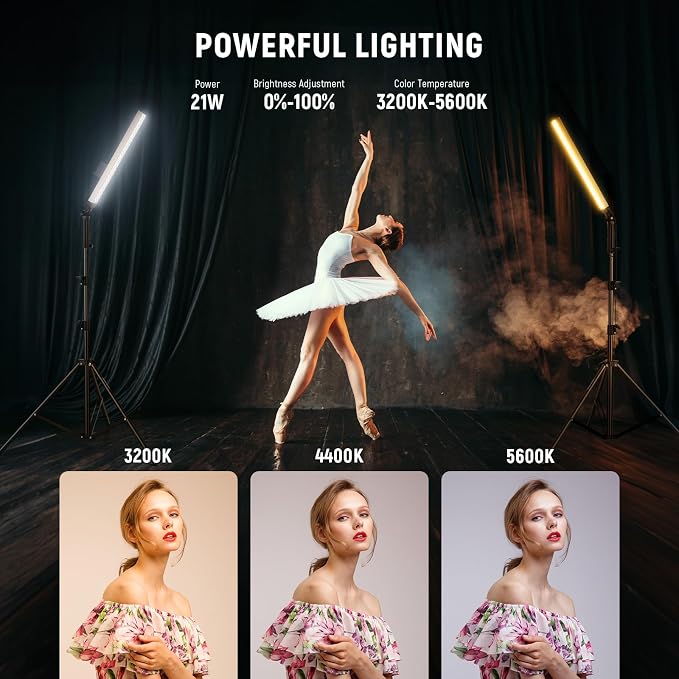 NEEWER Upgraded LED Video Light Stick & 2.4G Remote Kit, 2 Pack Handheld Dimmable 3200K~5600K CRI97+ Video Lighting with Stands/Filters/Bag for YouTube Video Recording Photography Gaming, BH20B Silver - Image 2