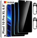 3 Pack Privacy Screen Protector for Google Pixel 10 Pro XL Tempered Glass + 2 Pack Camera Lens Protector, True 25°Anti Spy, 9H+ Hardness, Fingerprint Unlock, Case Friendly Bubble-Free 6.8 Inch by Arshek