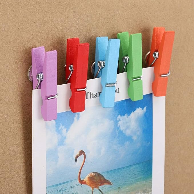 50Pcs Wooden Clips Push Pins Tacks for Cork Board Artwork for Crafts Arts Projects Photo Supplies(Colorful) - Image 6