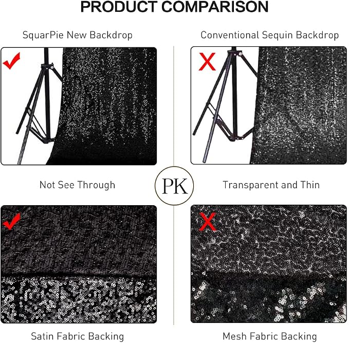 SquarePie 20x10ft Black Sequin Backdrop, High Density Non-Transparent Glitter Curtain for Photography, Birthday, Wedding Party Decorations, Thick Solid Background with 4" Rod Pocket, 1 Panel - Image 4