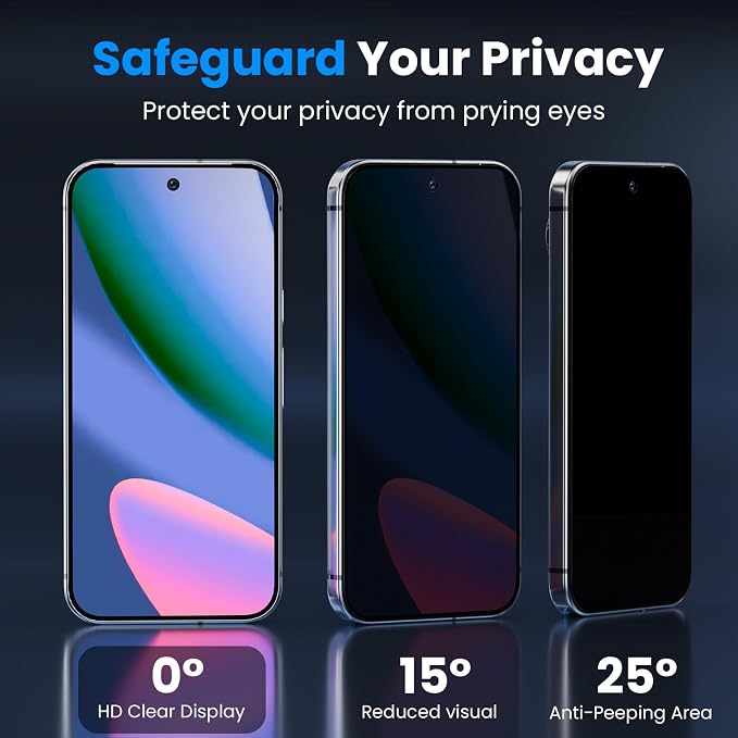 for Google Pixel 10 Privacy Screen Protector & Camera Lens Protector | 2+2 Pack, Support Fingerprint Unlock, Fit Lens Cutouts, Anti Spy Tempered Glass Film, Anti-dust, Easy Installation Tool - Image 2