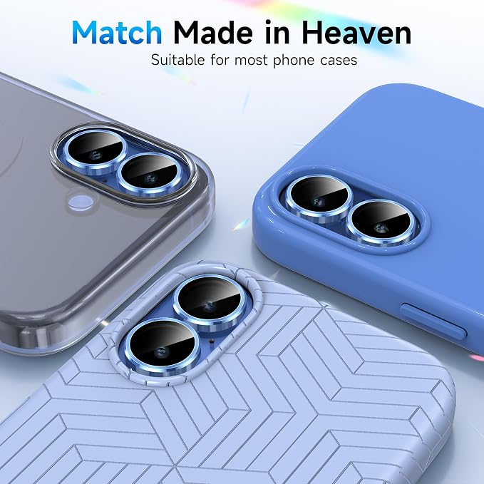 YWXTW Camera Lens Protector for iPhone 17, Individual Anti Scratch Metal Ring Tempered Glass Camera Screen Protector for iPhone 17 Accessories, Case Friendly (Blue) - Image 6