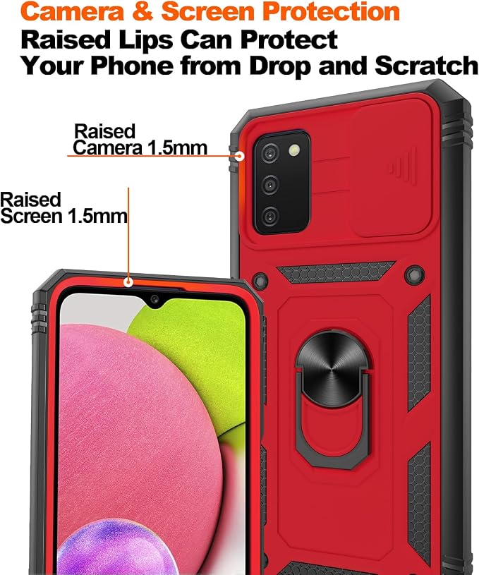 Gritup for Galaxy A03S Phone Case Military-Grade Shockproof with Kickstand | with 2 PCS Screen Protector, Slide Camera Cover, Heavy Duty Outdoor Protection Funda para Galaxy A03s Cover-Red+Black - Image 5