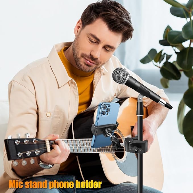 Phone Holder for Mic Stand, Treadmill, Spin Bike, Stroller, Adjustable Clamp on Phone Holder for Microphone Stand, Desk Pipe Pole Clamp Phone Mount Stands for iPhone Samsung All Smartphones (Standard) - Image 6