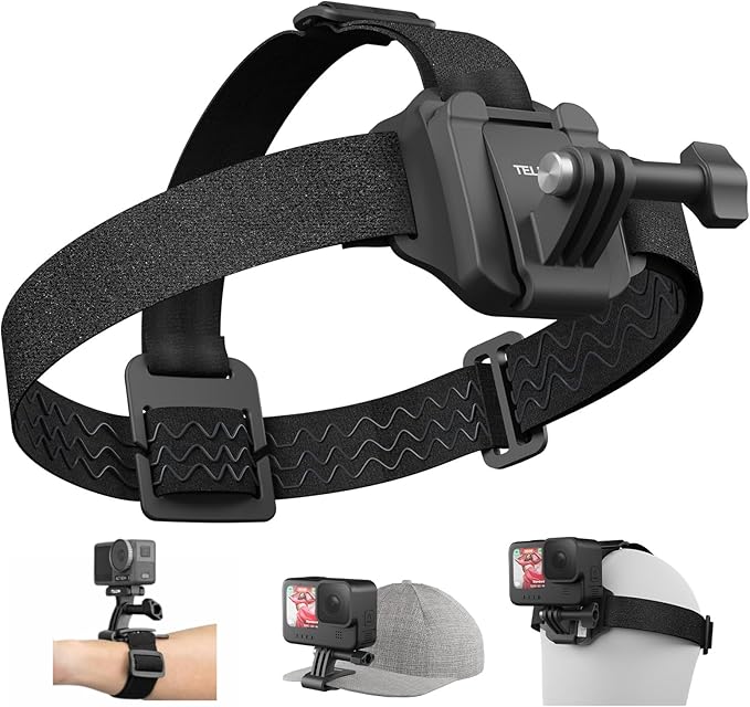 TELESIN Head Strap Mount with Cap Clip, Quick Release Head Belt Mount Compatible with GoPro Max/Hero 13/12/11/10/9/8, Insta360 X5, DJI Osmo Nano Action 5 Pro Action 4 3, AKASO and Most Action Cameras by telesin