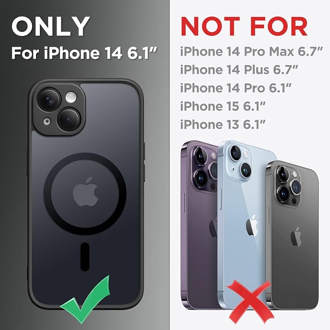 CAPRARO for iPhone 14 Case, Compatible with MagSafe | Upgraded [Full Camera Protection] Shockproof Protective Slim Translucent Matte Magnetic Phone Case 6.1'', Black - Image 2