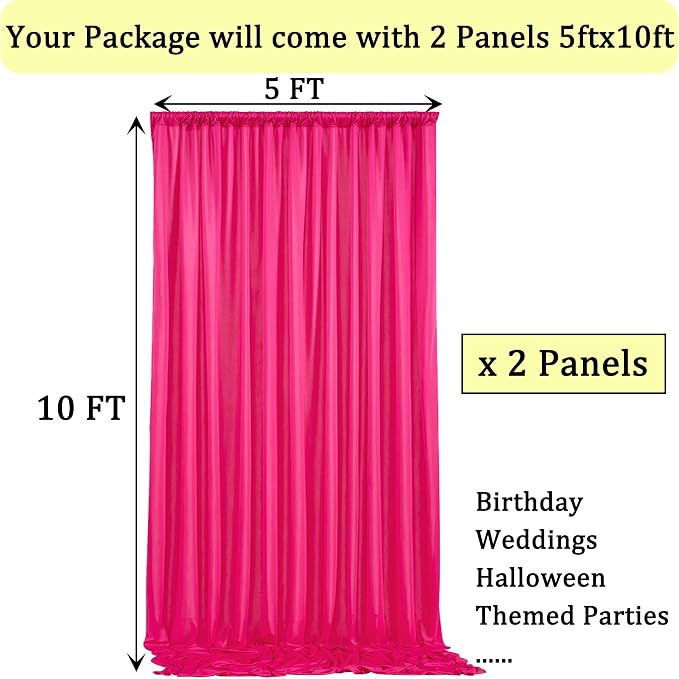 10ft x 10ft Wrinkle Free Hot Pink Backdrop Curtains for Parties, Polyester Photo Backdrop Drapes 2 Panels 5x10ft for Weddings Birthday Photography Party Background Baby Shower Decor - Image 6