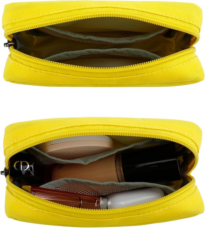 E-Tree Cute Small Makeup Bag,Cosmetic Toiletry Skin Care Make up Little Items Pouch for Purse,Zipper Mini Tech Charger Cable Electronic Organizer Case,Travel Accessories for Women Men Teen,Yellow - Image 5