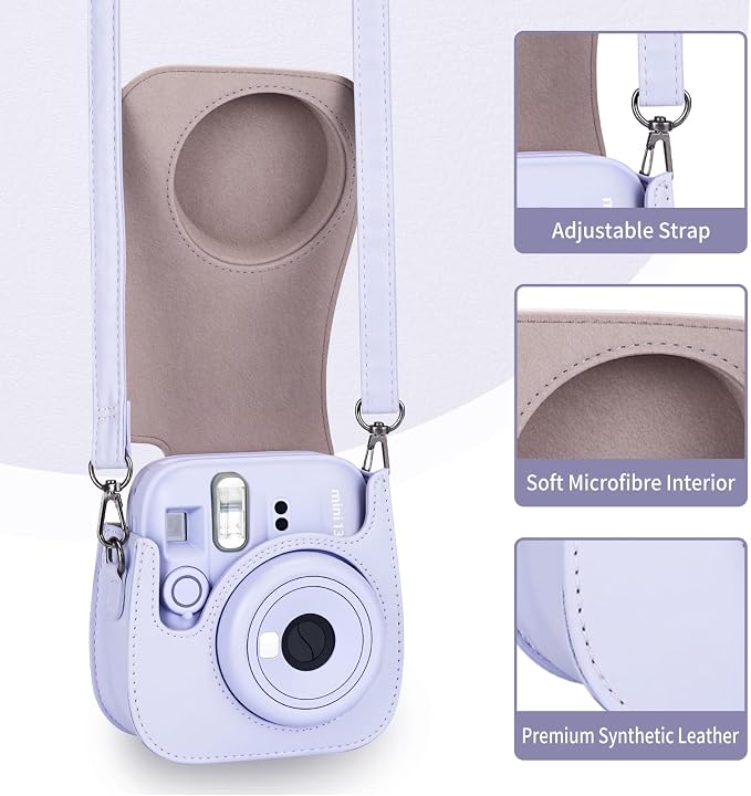 Phetium Mini 13 Camera Case for Fujifilm Instax Mini 13 12 Camera-Purple | Mini Camera Protective Case,PU Leather Bag,Photo Storage Pocket,Adjustable Shoulder Strap,Magnetic Flip - Image 3