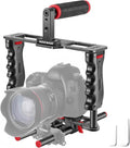 NEEWER Camera Video Cage Film Movie Making Kit, Aluminum Alloy with Top Handle, Dual Hand Grip, Two 15mm Rods, Compatible with Canon Sony Fujifilm Nikon DSLR Camera and Camcorder (Black + Red) by Neewer