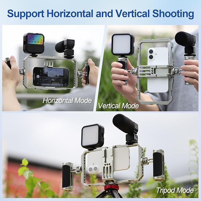 Leftfoto Universal Aluminum Phone Stabilizer Cage Smartphone Video Rig with Dual Handles for iPhone 17 Promax1615 Mini Pro Max 8 Plus for Samsung for Huawei Mate,for Vlogging/Video Shooting - Image 5