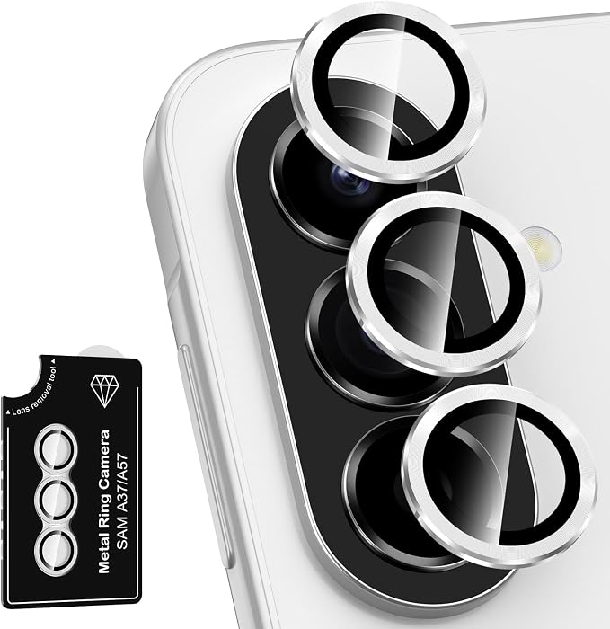 for Samsung Galaxy A37/A57 Camera Lens Protector, Individual Metal Ring Tempered Glass Lens Cover, [Strong Adsorption] Scratch Resistant Ultra-Thin HD Clear Lens Cover, 1 Set-Silvery by Btscase
