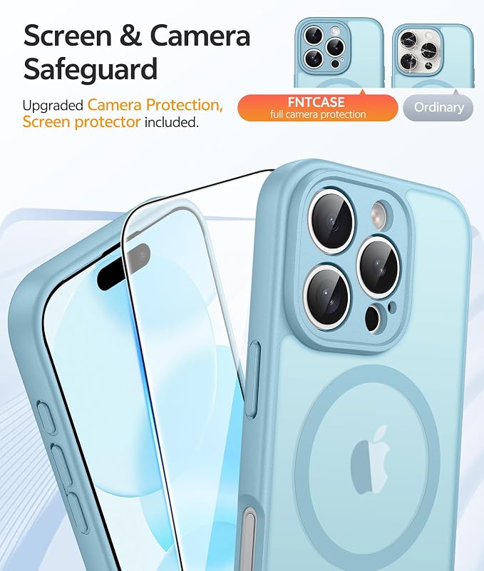 FNTCASE for iPhone 16 Pro Max Case, Fit for Magsafe, Glass Screen Protector | Full Camera Protection, Translucent Matte, 14FT Military Grade Drop Proof, Shockproof Protective Phone Cover, Teal - Image 4