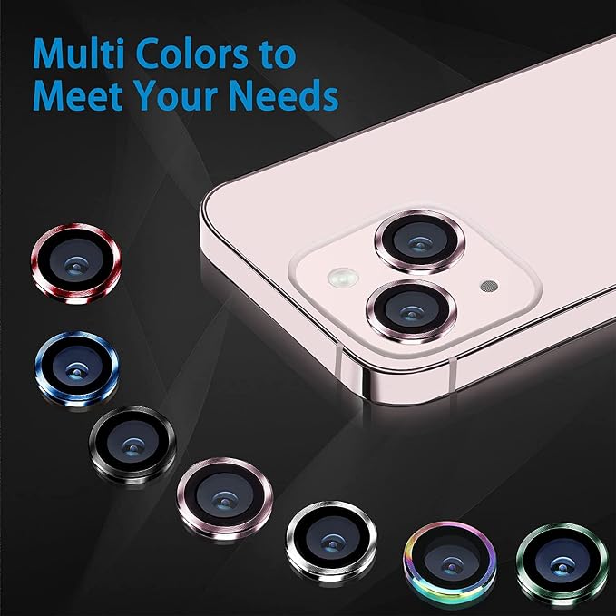 for iPhone 13 Mini/iPhone 13 Camera Lens Protector, Anti-Scratch 9H Tempered Glass Metal Camera Screen Protector Shockproof Cover Film Ring -2 Pcs Colorful - Image 7