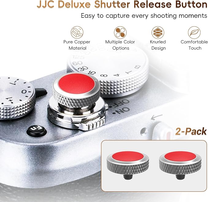 JJC Soft Shutter Release Button for Fujifilm X100VI XT50 XM5, Red, 2-Pack | for Fuji Fujifilm X-T5 X-T4 X-T50 X-T30 III II X100 VI V X-E5 X-E4 X Half Sony RX10 IV III Leica Q3 M10 M9 Nikon Df Z f Zf F3 - Image 3