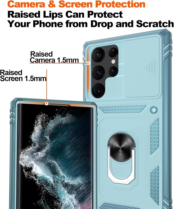 Gritup for Galaxy S22 Ultra Case Military-Grade Shockproof with Kickstand | with 2 PCS Screen Protector, Slide Camera Cover, Heavy Duty Outdoor Protection Funda para Samsung S22 Ultra Cover, Green - Image 5