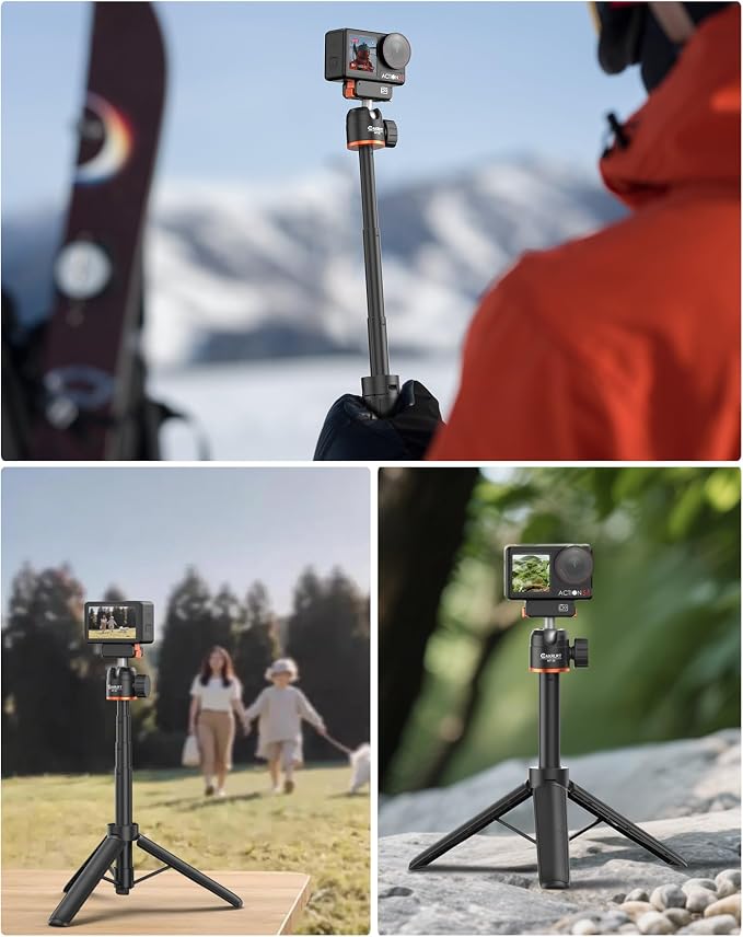 21" Osmo Action Selfie-Stick Tripod for DJI Action 5 Pro/4/3,Osmo 360, Portable Travel Vlogging Stand, 2-in-1 Handle Grip w Mini Extension Rod & 360° Ball Head, Accessories for Video Recording - Image 8