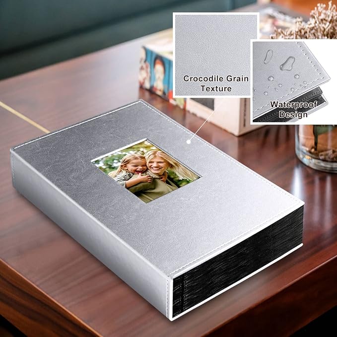 Ywlake Photo Album 4x6 300 Pockets, Leather Photo Albums Holds 300 Horizontal Only Pictures Silver - Image 2