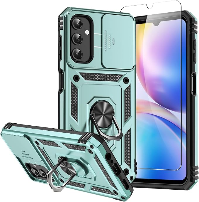 for Samsung Galaxy A14 5G Case with Screen Protector & Camera Lens Cover, [Military Grade] 16FT Drop Tested, Magnetic Kickstand Rugged Shockproof Protective Case for Galaxy A14 5G, Green by SKMY