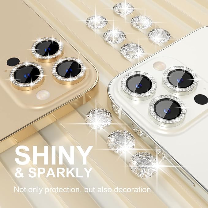 Choiche for iPhone 13 Pro/iPhone 13 Pro Max Camera Lens Protector | Ultra HD, Bling 9H Tempered Glass Camera Cover Screen Protector Metal Ring Decoration Accessories (Diamond-Gold) - Image 7