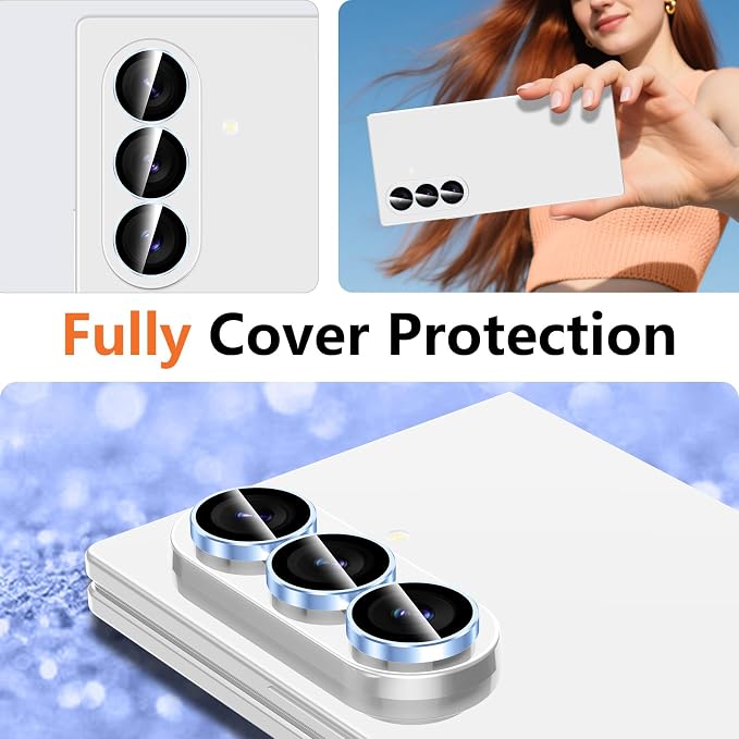 for Samsung Galaxy Z Fold 8 Ultra Camera Lens Protector, Individual Metal Ring Tempered Glass Lens Cover, [Strong Adsorption] Scratch Resistant Ultra-Thin HD Clear Lens Cover, 1 Set-Blue Ring - Image 8