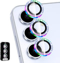 for Samsung Galaxy S24 Plus Camera Lens Protector, Individual Metal Ring Tempered Glass Lens Cover, [Strong Adsorption] Scratch Resistant Ultra-Thin HD Clear Lens Cover, 1 Set-Colorful Diamond by Btscase