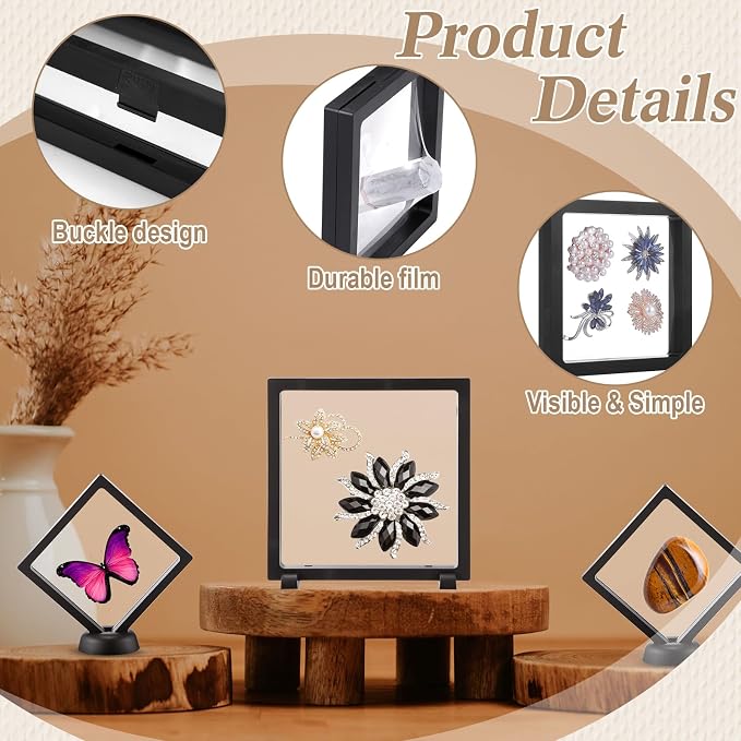 Harloon 12 Pcs 3D Floating Display Case, Black, 2 Size, Square | 3D Floating Frame for Challenge Coins, Medallions, Fossils, Gemstones, Jewelry, Collectibles Shadow Box Display Holder - Image 3