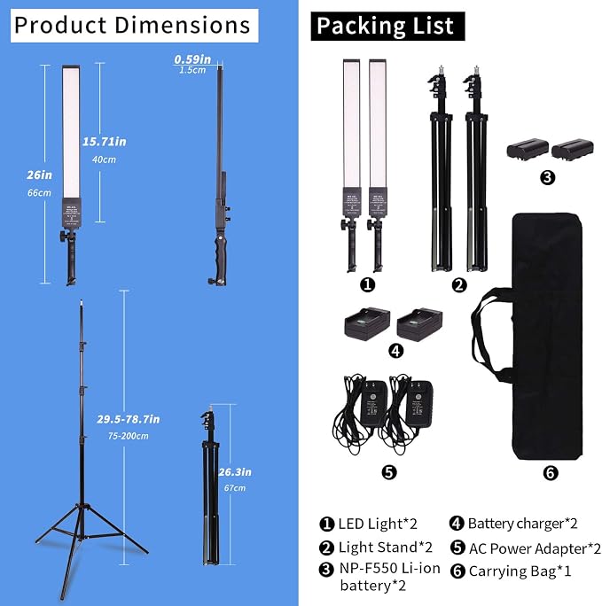 Battery Powered Photography Light Outdoor Portable Handheld Wand | LED Video Light Stick Dimmable 2800K-5500K Photo Studio Light Kit with NP-F550 Li-ion Battery and Stand for Portrait, YouTube - Image 3